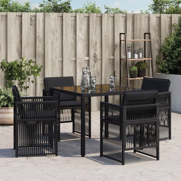 vidaXL Garden Chairs with Cushions 4 pcs Black Poly Rattan