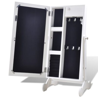 White Jewelry Cabinet with LED Light and Mirror Door
