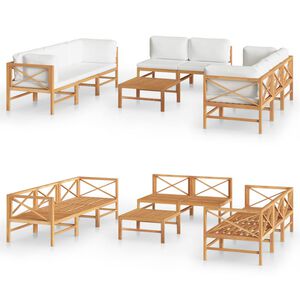vidaXL 9 Piece Garden Lounge Set with Cream Cushions Solid Teak Wood