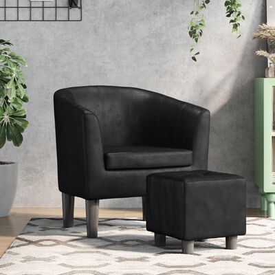 vidaXL Tub Chair with Footstool Black Faux Leather