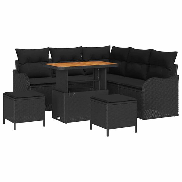 vidaXL Garden Sofa Set with Cushion 8 pcs Black Poly Rattan