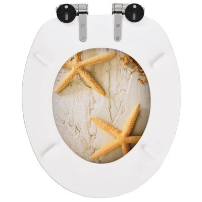 vidaXL WC Toilet Seat with Soft Close Lid MDF Starfish Design
