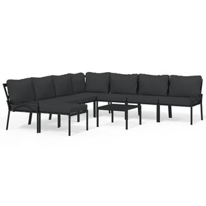 vidaXL 9 Piece Garden Lounge Set with Grey Cushions Steel