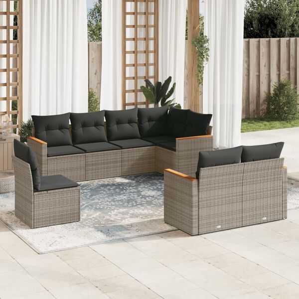 vidaXL 8 Piece Garden Sofa Set with Cushions Grey Poly Rattan