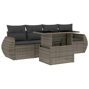 vidaXL 5 Piece Garden Sofa Set with Cushions Grey Poly Rattan