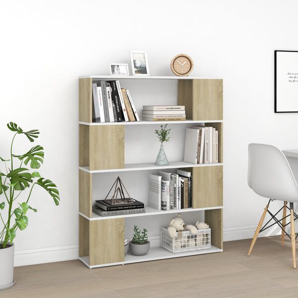 vidaXL Book Cabinet Room Divider White and Sonoma Oak 100x24x124 cm