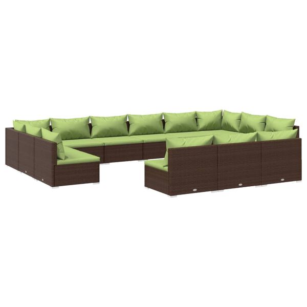 vidaXL 13 Piece Garden Lounge Set with Cushions Brown Poly Rattan