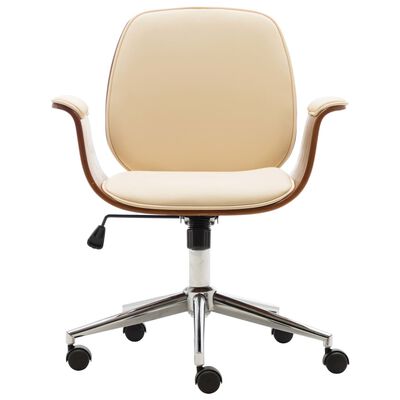 vidaXL Office Chair Cream Bent Wood and Faux Leather