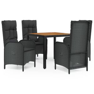 vidaXL 5 Piece Garden Dining Set with Cushions Black Poly Rattan