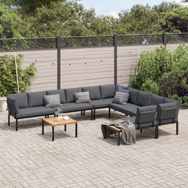 vidaXL 7 Piece Garden Sofa Set with Cushions Black Aluminium