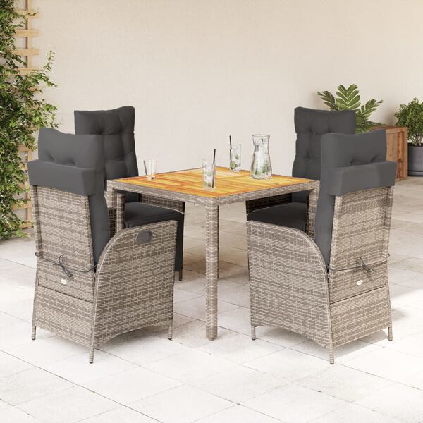 vidaXL 5 Piece Garden Dining Set with Cushions Grey Poly Rattan