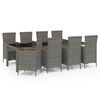 vidaXL 9 Piece Outdoor Dining Set with Cushions Poly Rattan Grey