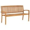 vidaXL Stacking Garden Bench with Cushion 159 cm Solid Teak Wood