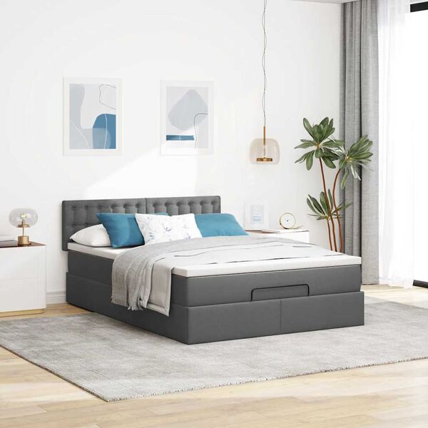 vidaXL Ottoman Bed with Mattress & LEDs Dark Grey Queen Fabric