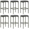 vidaXL Bar Stools with Cushions 6 pcs Grey Poly Rattan