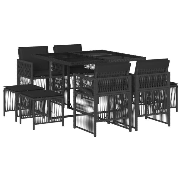 vidaXL 9 Piece Garden Dining Set with Cushions Black Poly Rattan