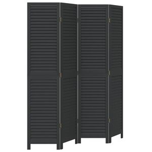 vidaXL Room Divider 4 Panels Black Solid Wood Paulownia