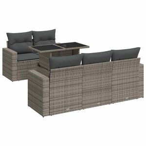 vidaXL 6 Piece Garden Sofa Set with Cushions Grey Poly Rattan