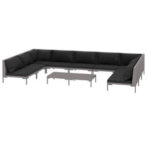 vidaXL 10 Piece Garden Lounge Set with Cushions Poly Rattan Dark Grey