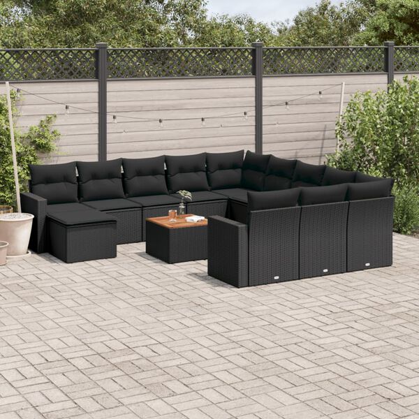 vidaXL 13 Piece Garden Sofa Set with Cushions Black Poly Rattan