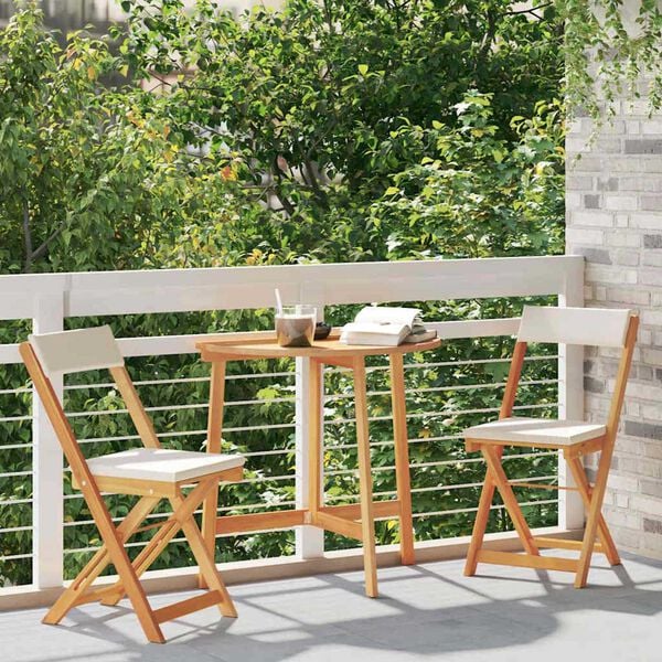 vidaXL Bistro Set with Cushion 3 pcs Oil Natural Solid Acacia Wood