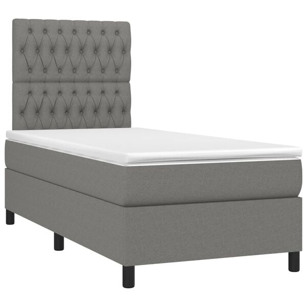 vidaXL Box Spring Bed with Mattress Dark Grey 106x203 cm King Single Size Fabric