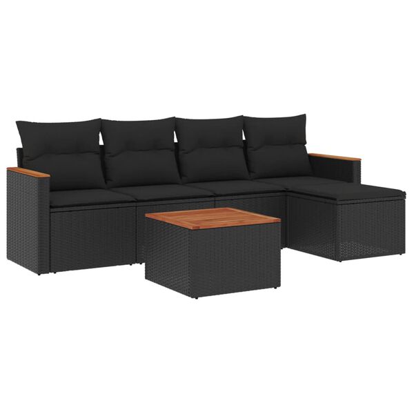 vidaXL 6 Piece Garden Sofa Set with Cushions Black Poly Rattan