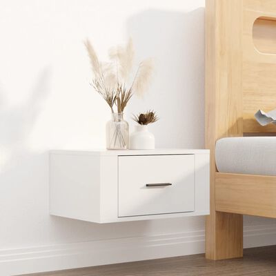 vidaXL Wall-mounted Bedside Cabinet High Gloss White 50x36x25 cm