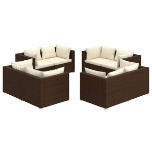 vidaXL 8 Piece Garden Lounge Set with Cushions Poly Rattan Brown