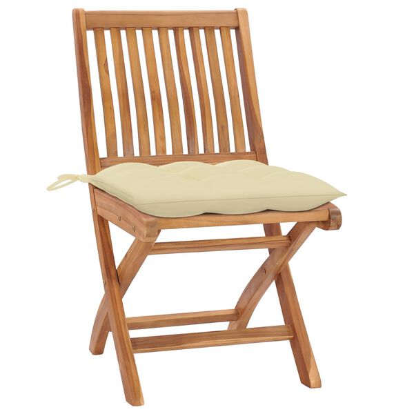 vidaXL Garden Chairs 2 pcs with Cream White Cushions Solid Teak Wood