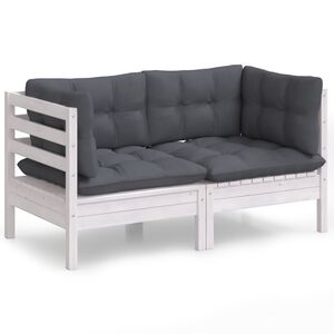 vidaXL 2-Seater Garden Sofa with Anthracite Cushions Solid Wood Pine