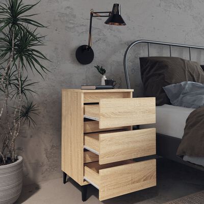 vidaXL Bed Cabinet with Metal Legs 2 pcs Sonoma Oak 40x35x69 cm