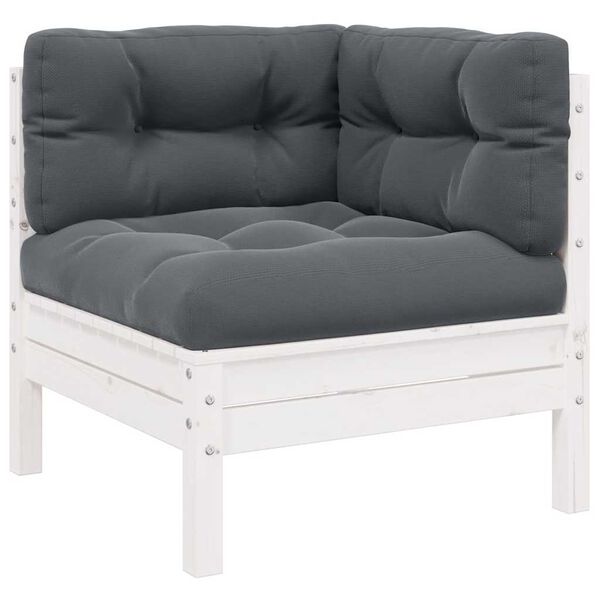 vidaXL 3 Piece Garden Lounge Set with Cushions White Solid Pinewood