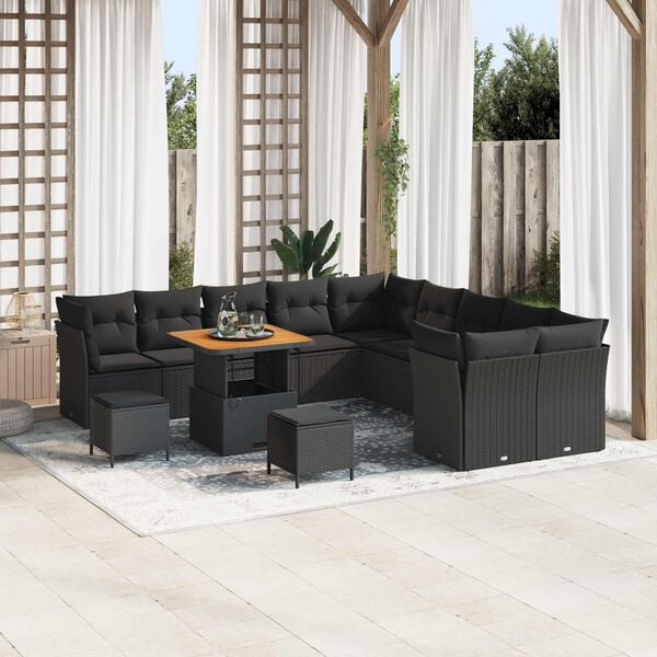 vidaXL Garden Sofa Set Height-Adjustable 13 pcs Black Poly Rattan