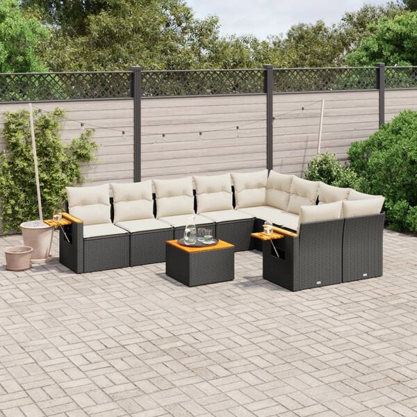 vidaXL 10 Piece Garden Sofa Set with Cushions Black Poly Rattan