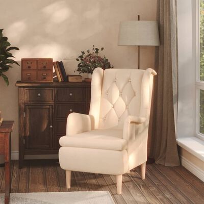 vidaXL Armchair with Solid Rubber Wood Feet Cream Fabric