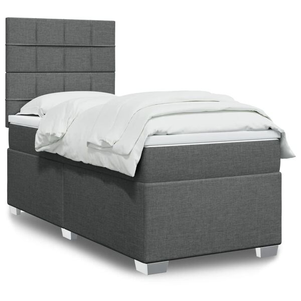 vidaXL Box Spring Bed with Mattress Dark Grey King Single Fabric