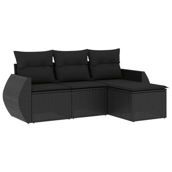 vidaXL 4 Piece Garden Sofa Set with Cushions Black Poly Rattan