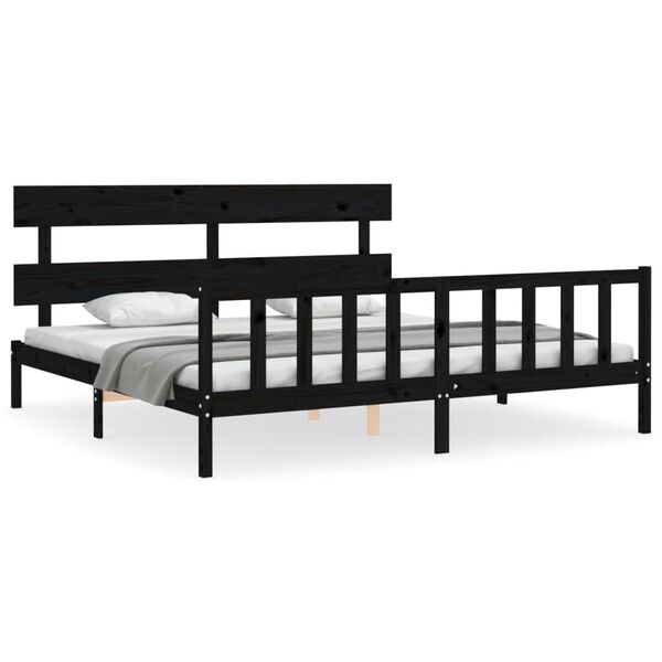 vidaXL Bed Frame without Mattress Black Super King Size Solid Wood Pine