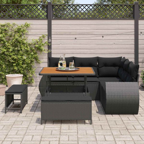 vidaXL Garden Sofa Set with Cushion 8 pcs Black Poly Rattan