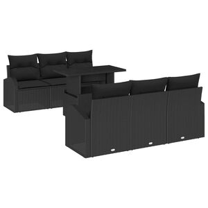 vidaXL Garden Sofa Set with Cushion Manual 7 pcs Black Poly Rattan