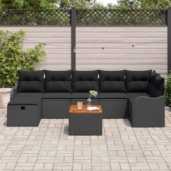 vidaXL Garden Sofa Set with Cushion 8 pcs Black Poly rattan