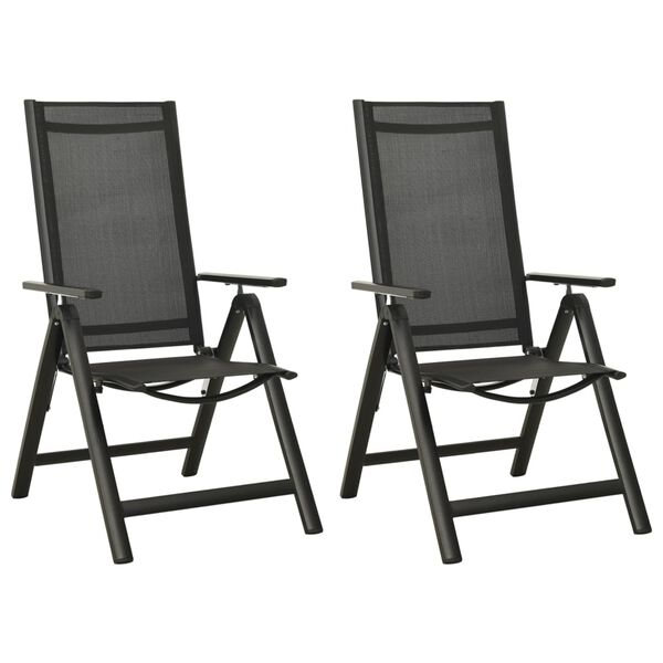 vidaXL Folding Garden Chairs 2 pcs Textilene and Aluminium Black