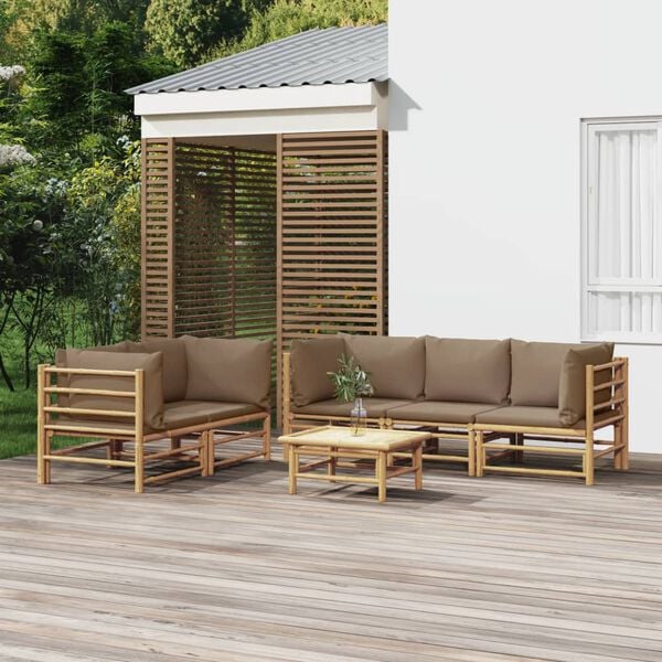 vidaXL 6 Piece Garden Lounge Set with Taupe Cushions Bamboo