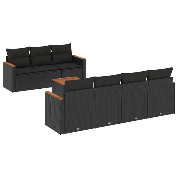 vidaXL 8 Piece Garden Sofa Set with Cushions Black Poly Rattan
