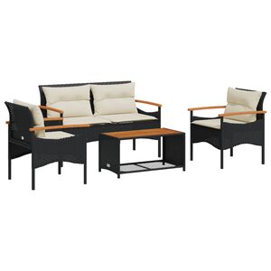 vidaXL 4 Piece Garden Sofa Set with Cushions Black Poly Rattan