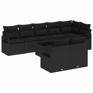 vidaXL Garden Sofa Set with Cushion 9 pcs Black Poly Rattan