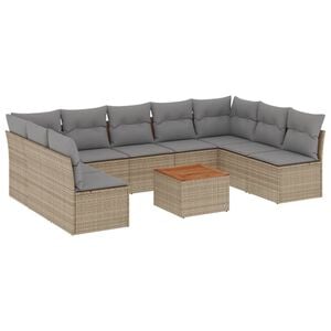 vidaXL 10 Piece Garden Sofa Set with Cushions Mix Beige Poly Rattan