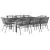 vidaXL 9 Piece Garden Dining Set with Cushions Grey Poly Rattan Glass