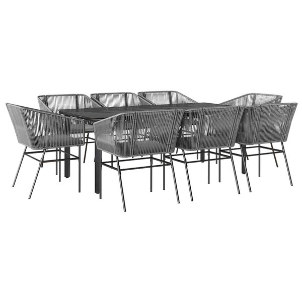 vidaXL 9 Piece Garden Dining Set with Cushions Grey Poly Rattan Glass